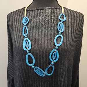 Blue Oval Beaded Necklace